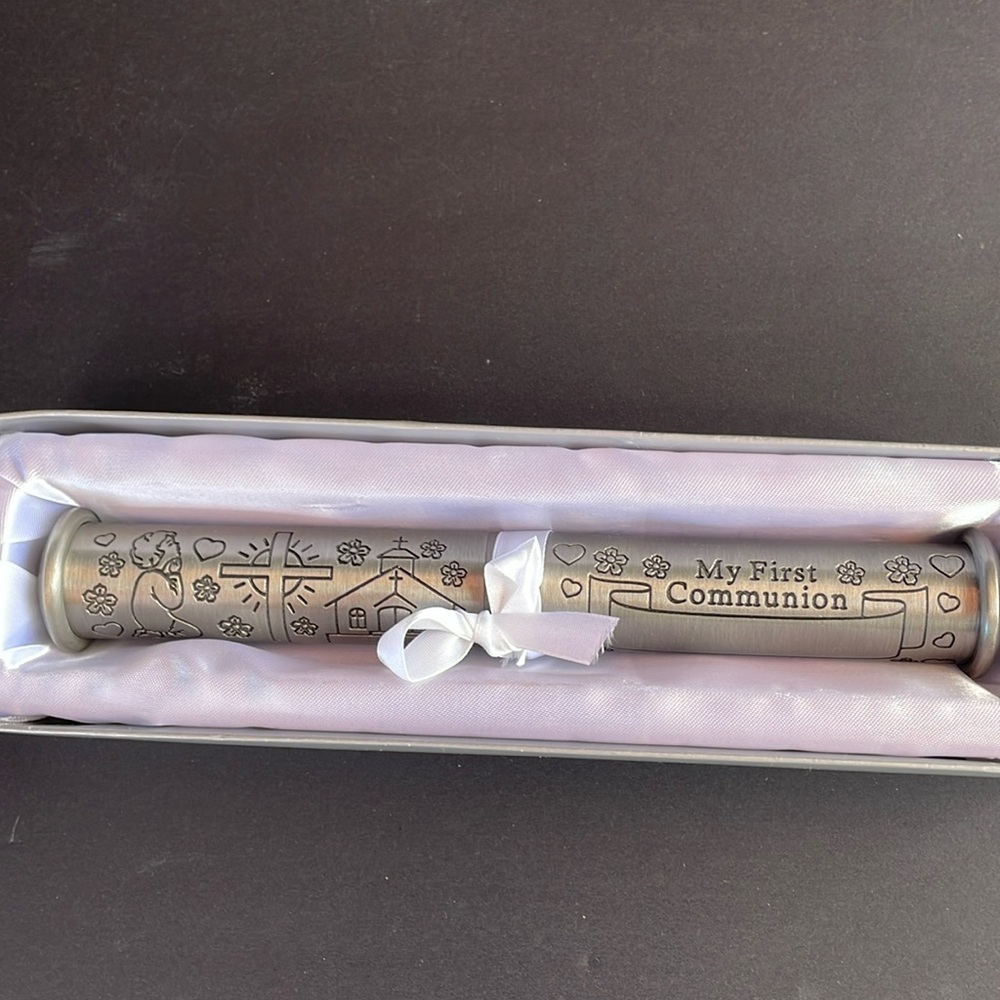 Certificate Holder First Communion Keepsake Metal Document Decorative Memory